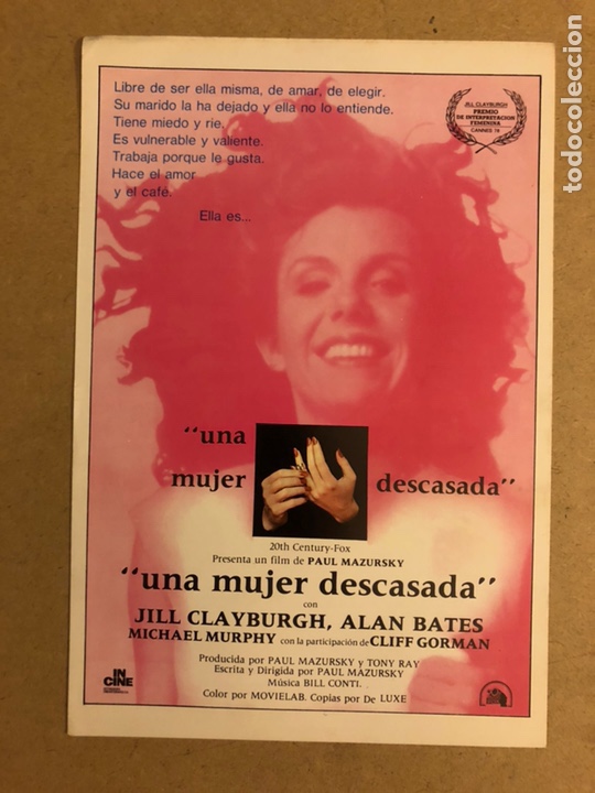 Cinema: UNA MUJER DESCASADA (PAUL MAZURSKY). GU&Iacute;A PUBLICITARIA DE LA PEL&Iacute;CULA, IDEAL PARA ENMARCAR.