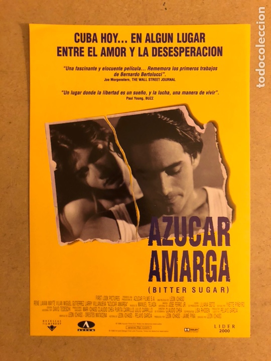 Cinema: AZ&Uacute;CAR AMARGA (BITTER SUGAR) LEON ICHASO. GU&Iacute;A PUBLICITARIA DE LA PEL&Iacute;CULA. IDEAL PARA ENMARCAR.