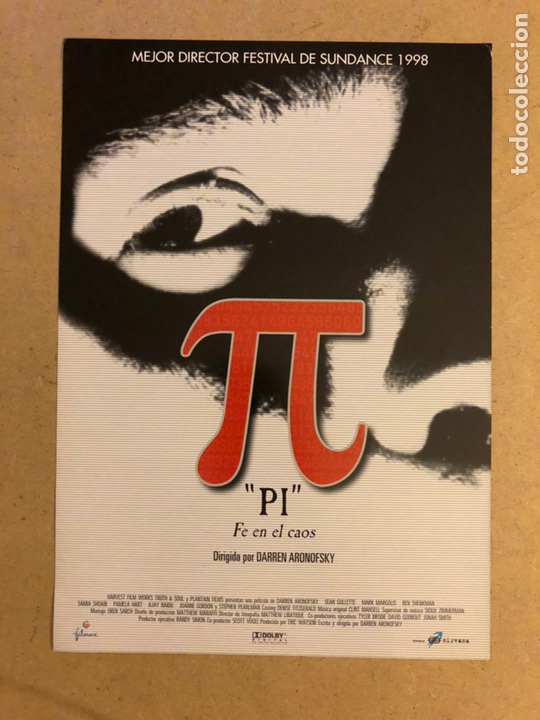 Kino: PI (FE EN CAOS) DARREN ARONOFSKY. GU&Iacute;A PUBLICITARIA DE LA PEL&Iacute;CULA, IDEAL PARA ENMARCAR.