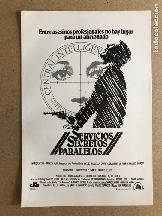 Cinema: SERVICIOS SECRETOS PARALELOS (JOHN SAVAGE). GU&Iacute;A PUBLICITARIA DE LA PEL&Iacute;CULA, IDEAL PARA ENMARCAR.