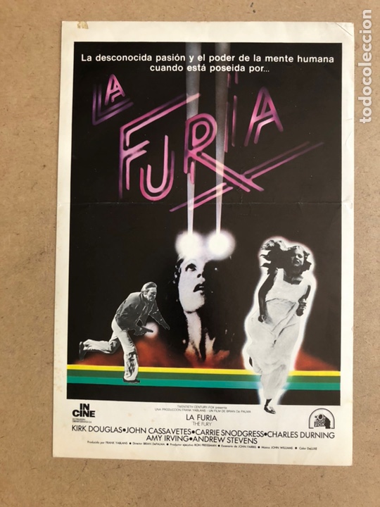 Cinema: LA FURIA (KIRK DOUGLAS, JOHN CASSAVETTES). GU&Iacute;A PUBLICITARIA DE LA PEL&Iacute;CULA.