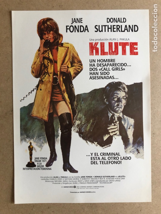 Kino: KLUTE (JANE FONDA, DONALD SUTHERLAND). GU&Iacute;A PUBLICITARIA DE LA PEL&Iacute;CULA.