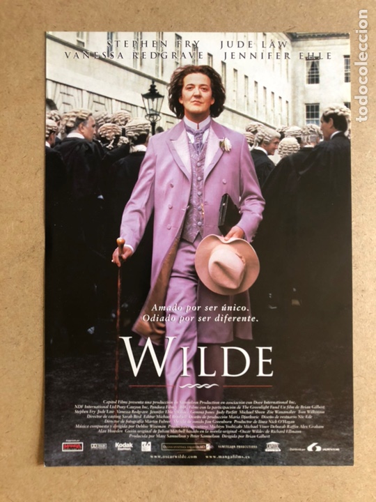 Cinema: WILDE (STEPHEN FRY, JUDE LAW). GU&Iacute;A PUBLICITARIA DE LA PEL&Iacute;CULA, IDEAL PARA ENMARCAR.