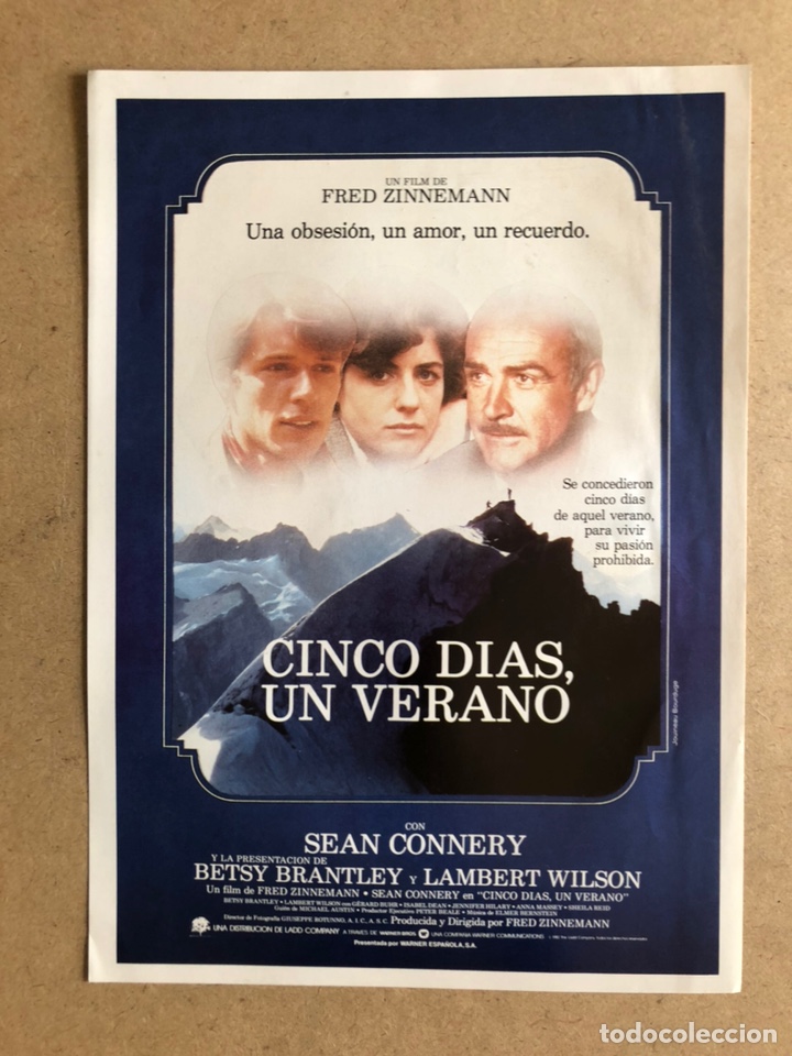 Cinema: CINCO D&Iacute;AS UN VERANO (SEAN CONNERY). GU&Iacute;A PUBLICITARIA DE LA PEL&Iacute;CULA, IDEAL PARA ENMARCAR.