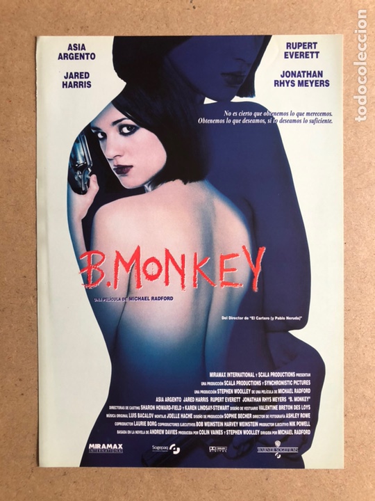 Cinema: B. MONKEY (ASIA ARGENTO, RUPERT EVERETT). GU&Iacute;A PROMOCIONAL DE LA PEL&Iacute;CULA.