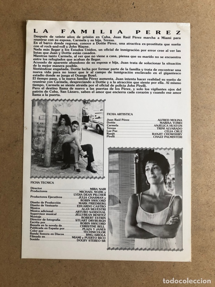 Cinema: LA FAMILIA PEREZ (MARISA TOMEI, CELIA CRUZ). GU&Iacute;A PROMOCIONAL DE LA PEL&Iacute;CULA.