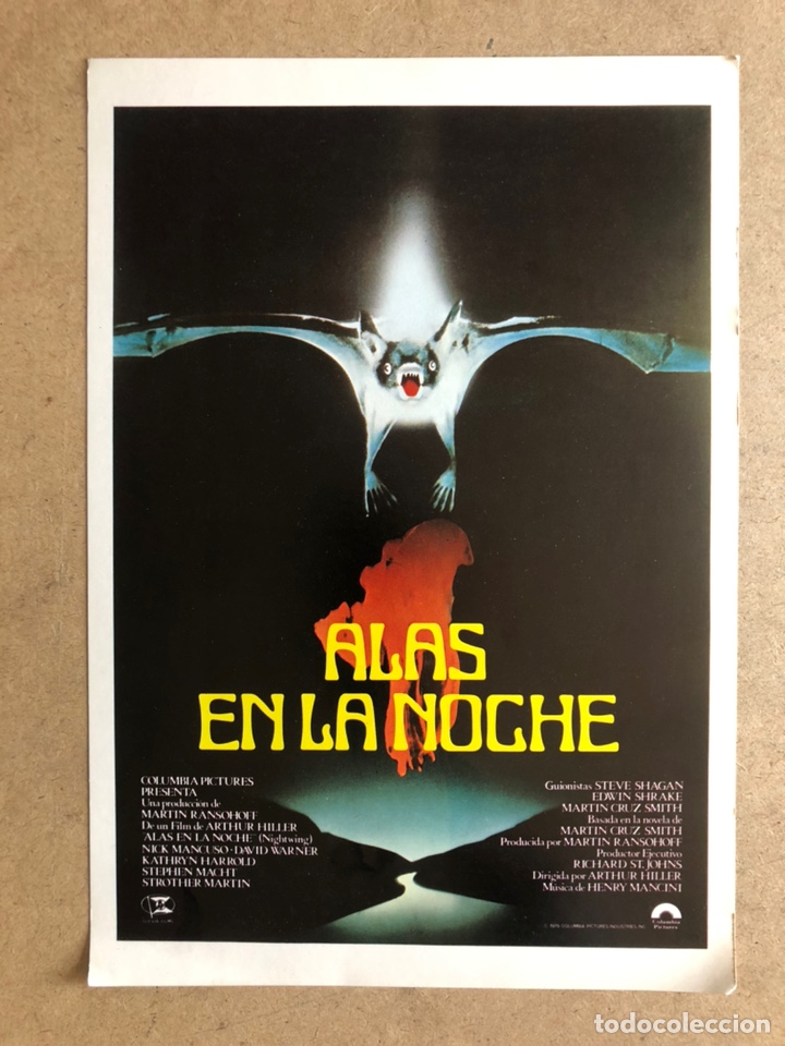 Cinema: ALAS EN LA NOCHE (ARTHUR HILLER). GU&Iacute;A PROMOCIONAL DE LA PEL&Iacute;CULA, IDEAL PARA ENMARCAR.