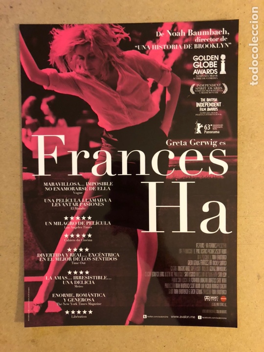 Cinema: FRANCES HA (GRETA GERWING). GU&Iacute;A PROMOCIONAL DE LA PEL&Iacute;CULA, IDEAL PARA ENMARCAR.