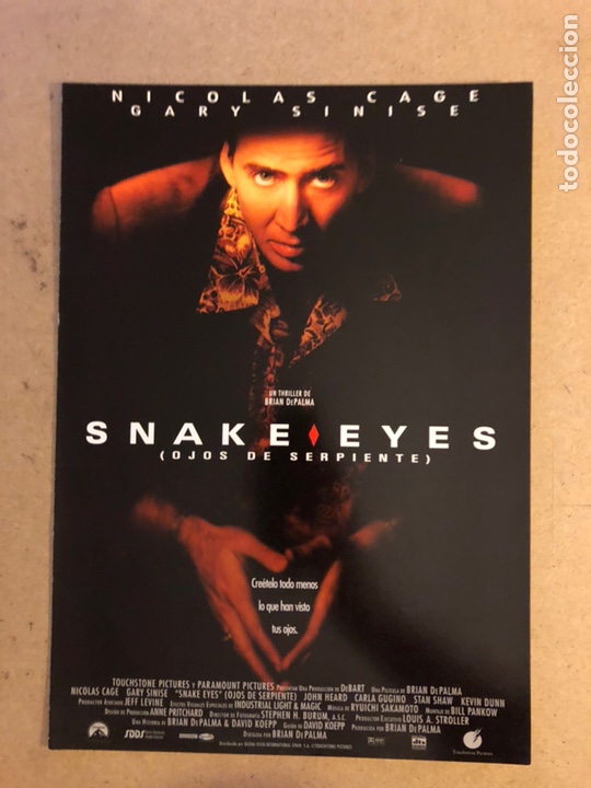 Cinema: SNAKE EYES, OJOS DE SERPIENTE (NICOLAS CAGE). GU&Iacute;A PROMOCIONAL DE LA PEL&Iacute;CULA.