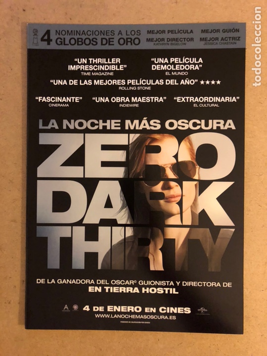 Kino: ZERO DARK THIRTY (LA NOCHE M&Aacute;S OSCURA). KATHRYN BIGELOW. GU&Iacute;A PROMOCIONAL DE LA PEL&Iacute;CULA