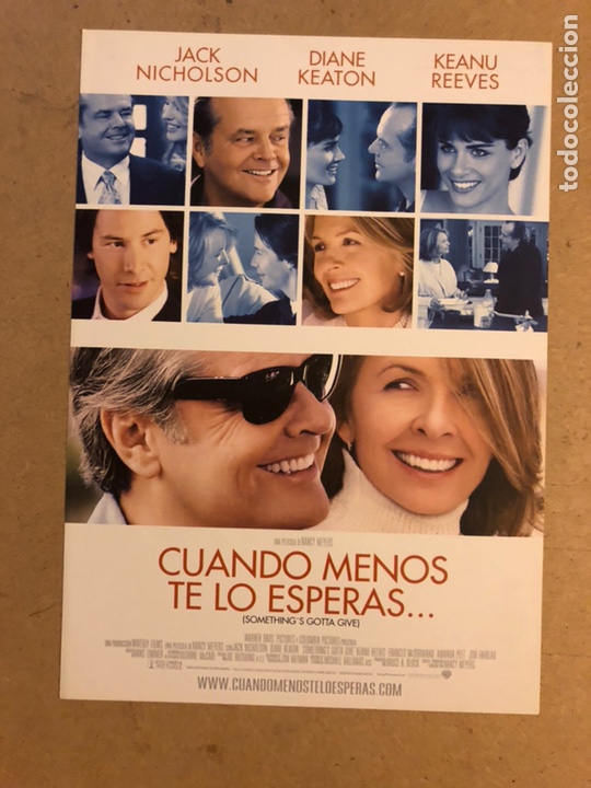 Cin&eacute;ma: CUANDO MENOS TE LO ESPERAS (JACK NICHOLSON, DIANE KEATON). GU&Iacute;A PROMOCIONAL DE LA PEL&Iacute;CULA