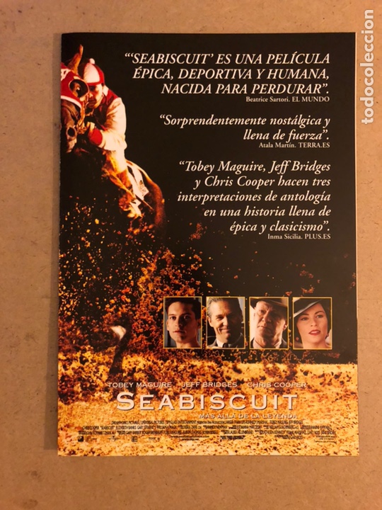 Cine: SEABISCUIT (TOBEY MAGUIRE, JEFF BRIDGES). GU&Iacute;A PROMOCIONAL DE LA PEL&Iacute;CULA.
