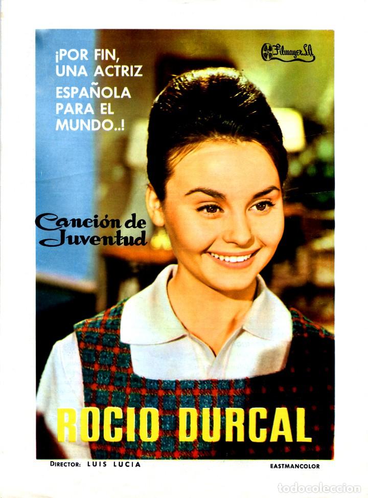 Cine: CANCI&Oacute;N DE JUVENTUD (GU&Iacute;A ORIGINAL 4 P&Aacute;GINAS CON FOTOS ESTRENO EN ESPA&Ntilde;A FILMAYER,S.A. ROCIO DURCAL
