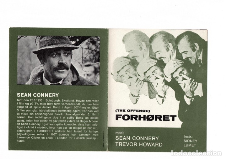 Cinema: 4 FOLLETOS DE MANO DANESES (GU&Iacute;AS) DE SEAN CONNERY CON ARGUMENTO Y FOTOS.