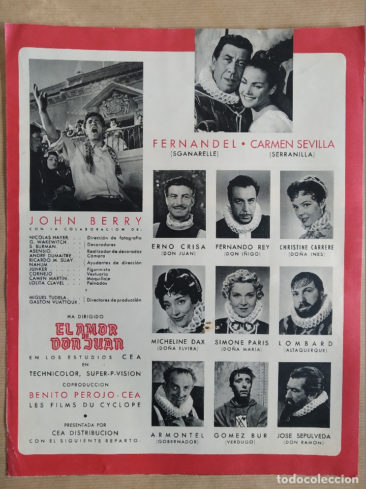 Cine: EL AMOR DON JUAN. CARMEN SEVILLA, FERNANDEL. GUIA PUBLICITARIA