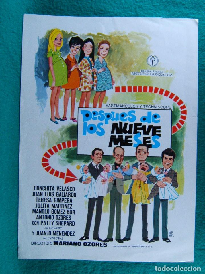 Cine: DESPUES DE LOS NUEVE MESES-MARIANO OZORES-CONCHITA VELASCO-JUAN LUIS GALIARDO-2 PAGINAS-1970.