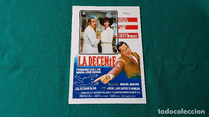 Cine: FOLLETO GUIA DE CINE FICHA TECNICA - LA DECENTE (1970) CON ALFREDO LANDA Y CONCHA VELASCO