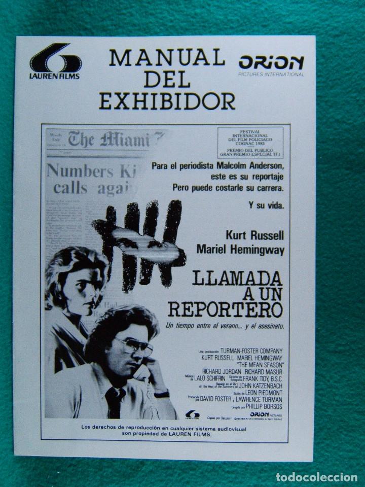 Cine: LLAMADA A UN REPORTERO-&iexcl;&iexcl;&iexcl; 8 PAGINAS!!!-1985-THE MEAN SEASON-PHILLIP BORSOS-KURT RUSSELL-M HEMINGWAY