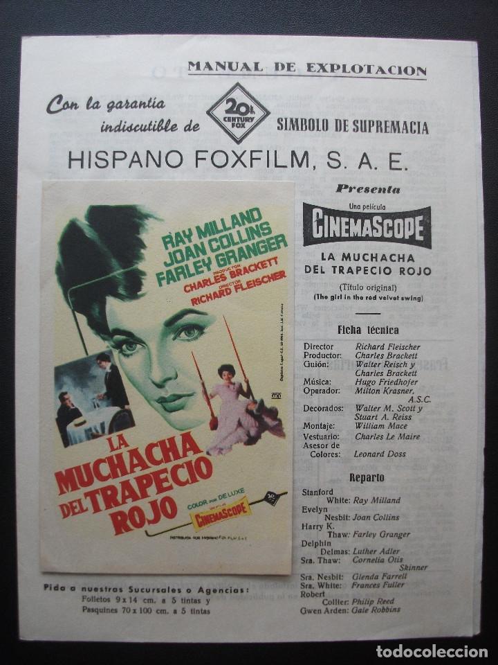 Cine: GU&Iacute;A PUBLICITARIA DE LA PEL&Iacute;CULA LA MUCHACHA DEL TRAPECIO ROJO, CLICHES DE PRENSA DE SOLIG&Oacute;