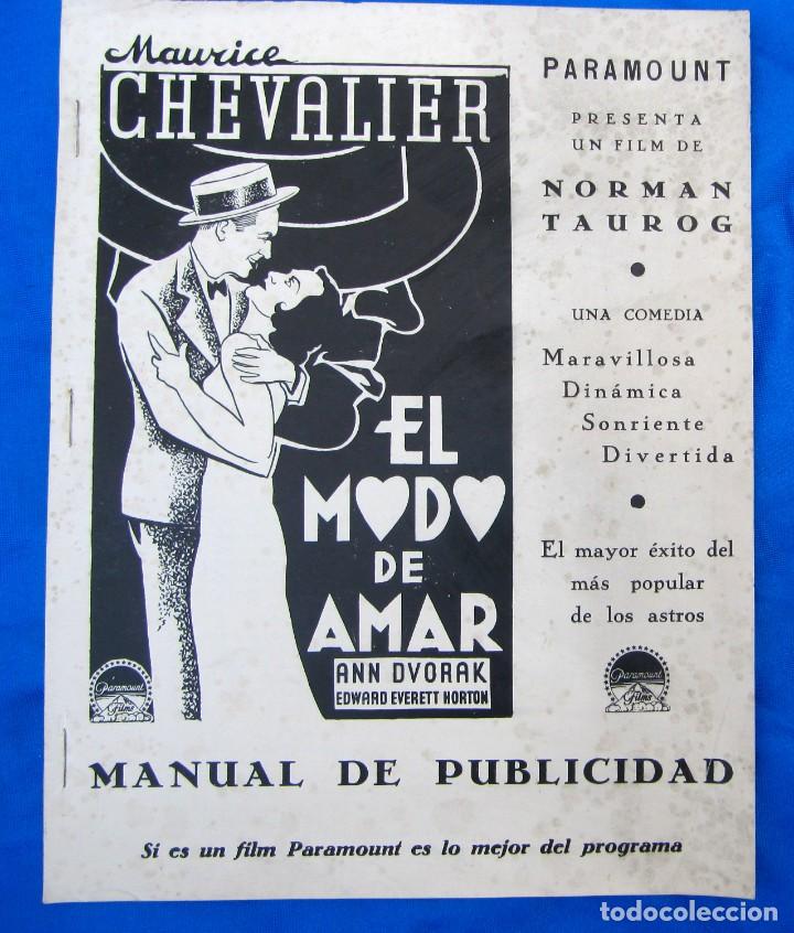 Cine: EL MODO DE AMAR 1933. MAURICE CHEVALIER. MANUAL DE PUBLICIDAD. PARAMOUNT FILMS. PRESS BOOK.