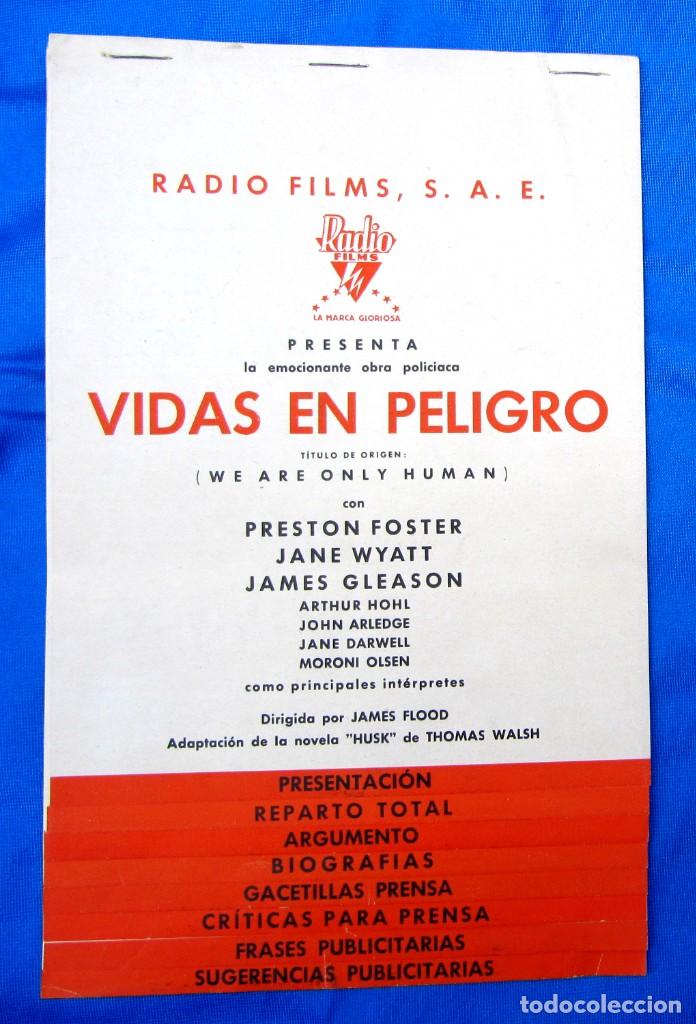 Cine: VIDAS EN PELIGRO. PRESTON FOSTER, JANE WYAT 1935. MANUAL DE PUBLICIDAD. RADIO FILMS. PRESS BOOK.