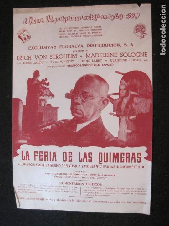 Cine: ERICH VON STROHEIM-LA FERIA DE LAS QUIMERAS-GUIA PUBLICIDAD CINE-VER FOTOS-(V-22.961)