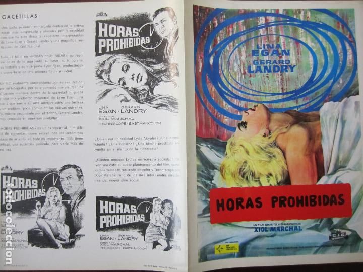 Cine: Horas prohibidas - Guia publicitaria original - Juan Xiol Marchal Lina Egan - Soligo
