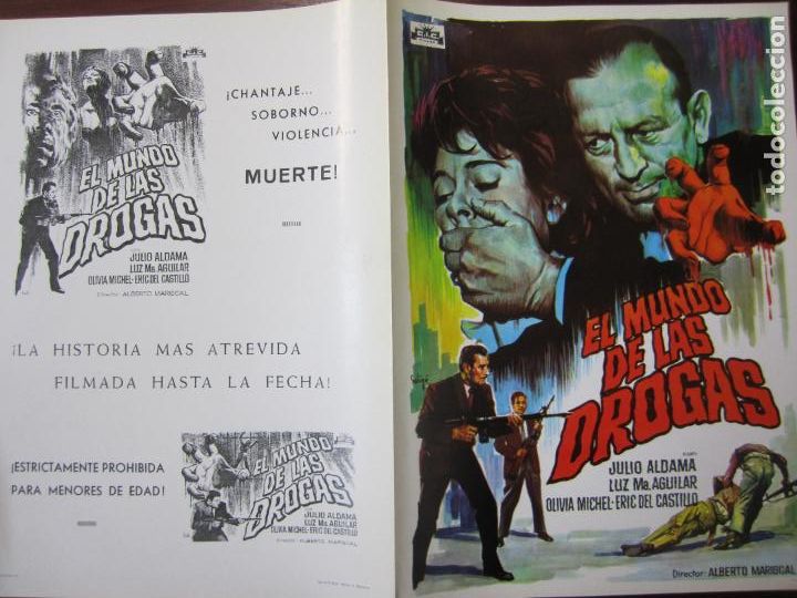 Cine: El mundo de las drogas - Guia publicitaria original - Julio Aldama Luz Maria Aguilar - Soligo