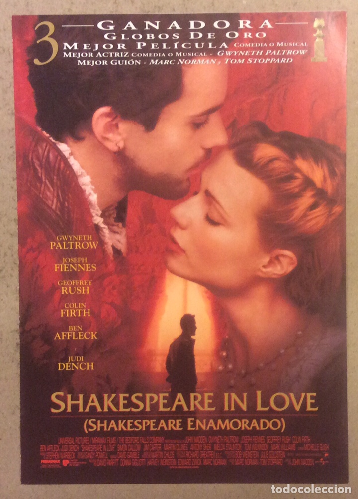 Cine: SHAKESPEARE IN LOVE (GWYNETH PALTROW,...). GU&Iacute;A PROMOCIONAL DE LA PEL&Iacute;CULA. IDEAL PARA ENMARCAR
