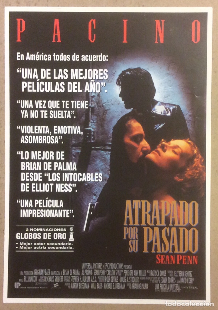 Cinema: ATRAPADO POR SU PASADO (BRIAN DE PALMA). DOBLE GU&Iacute;A PROMOCIONAL DE LA PEL&Iacute;CULA. IDEAL PARA ENMARCAR