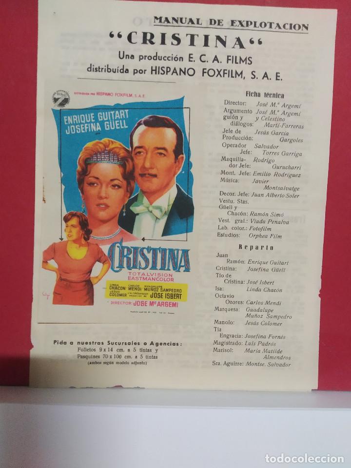 Cine: CRISTINA - SOLIG&Oacute;. JOSEFINA GUELL , ENRIQUE GUITART. GUIA ORIGINAL