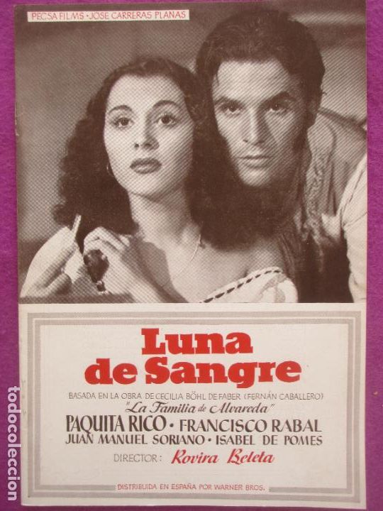Cine: GUIA PUBLICITARIA CINE LUNA DE SANGRE PAQUITA RICO FRANCISCO RABAL WARNER BROS G1420