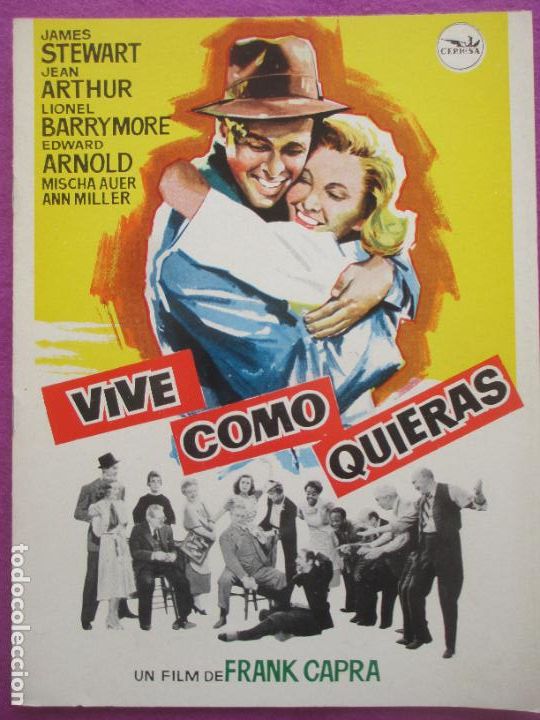 Cine: GUIA PUBLICITARIA CINE VIVE COMO QUIERAS JAMES STEWART JEAN ARTHUR 1966 G1527
