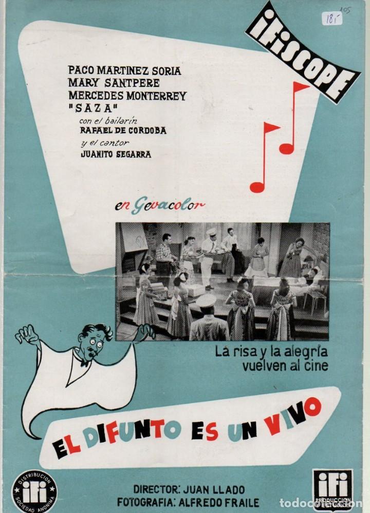 Cinema: EL DIFUNTO ES UN VIVO. GUIA DE 45,5 X 52 CM., IFISCOPE. PACO MAERTINEZ SORIA, MARY SANTPERE,...