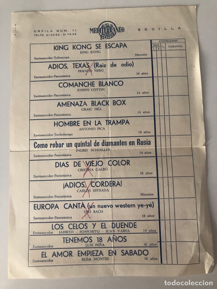 Cine: Guia lista de material mediterraneo films sevilla.king kong se escapa.bienvenido mister marshall u