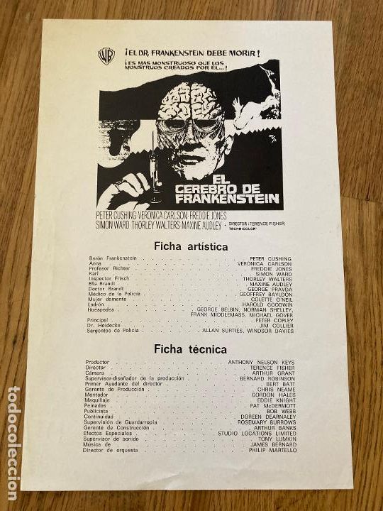 Cine: EL CEREBRO DE FRANKENSTEIN - PETER CUSHING - GUIA SENCILLA -