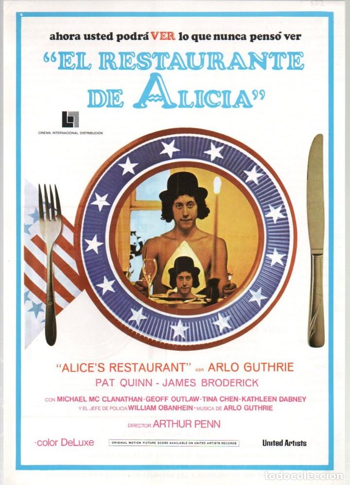 Kino: GUIA, EL RESTAURANTE DE ALICIA. ARTHUR PENN. ARLO GUTHRIE, PAT QUINN, JAMES BRODERICK...