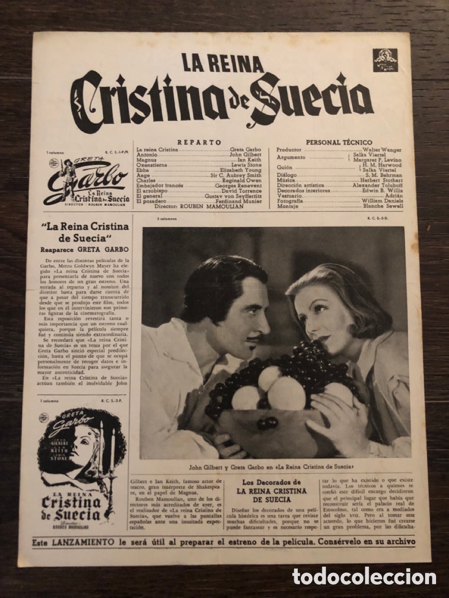 Cine: Guia MGM la reina cristina de Suecia Greta Garbo 7