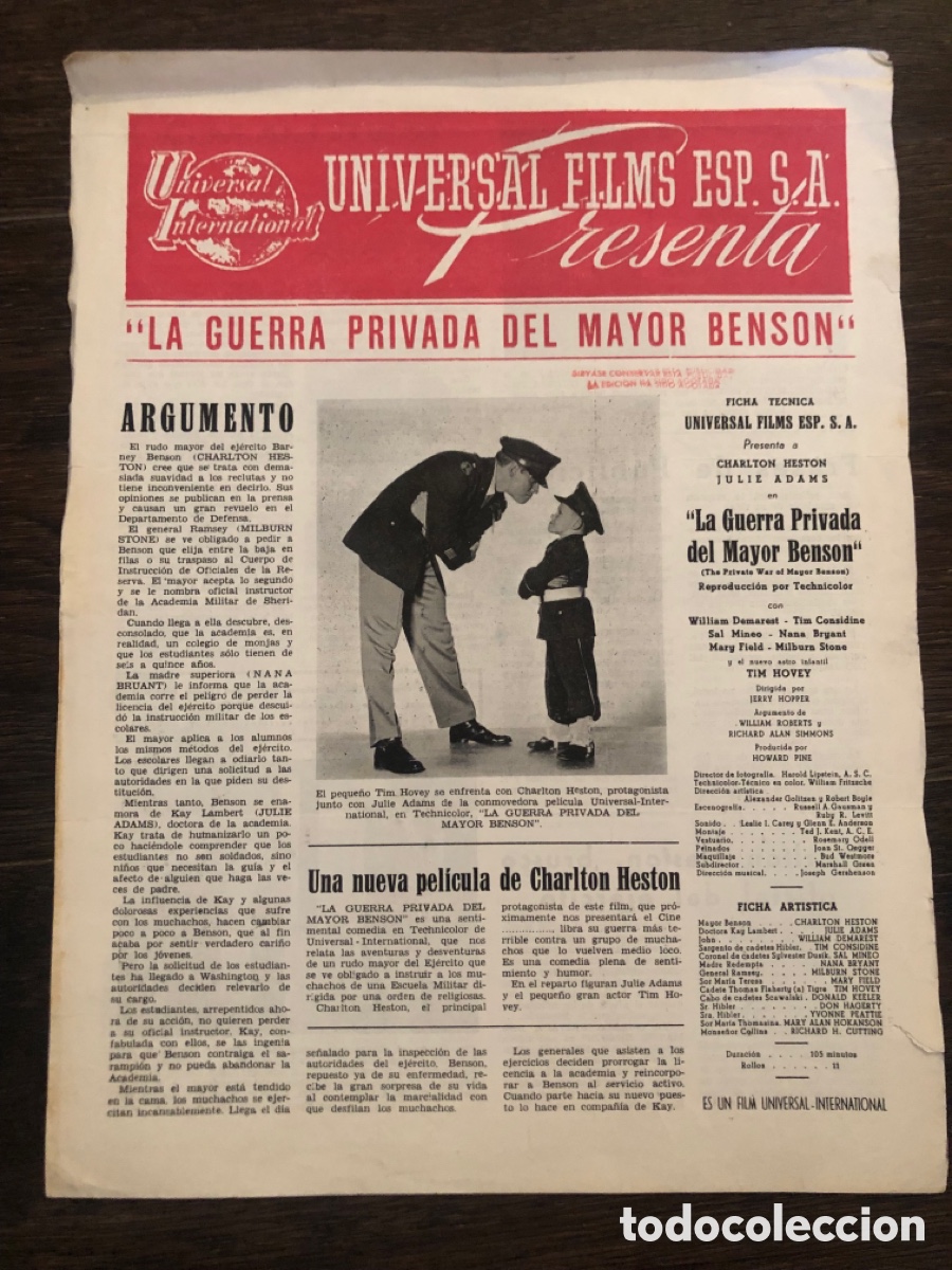 Cine: Guia universal films la vida privada del mayor benson charlton heston julie adams 7