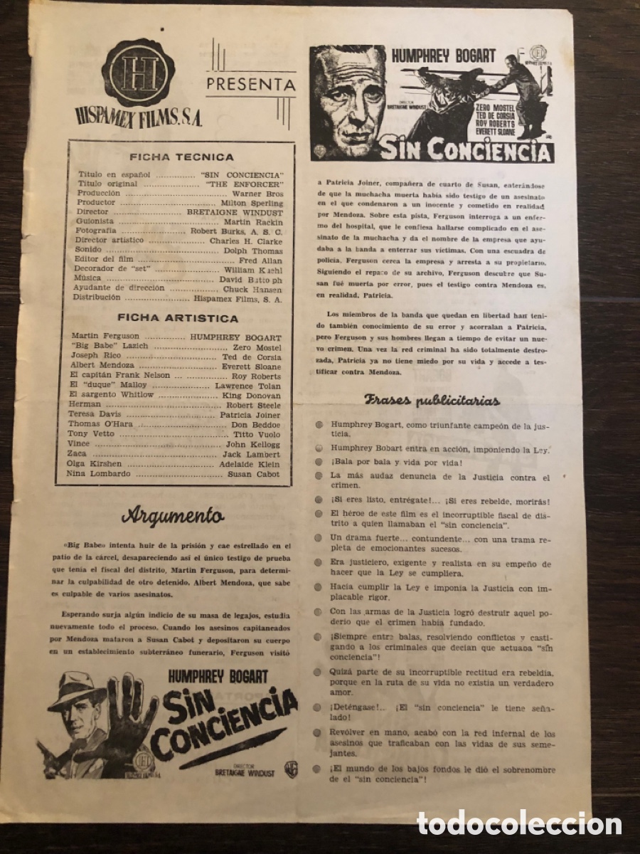 Cine: Guia hispamex films sin conciencia humphrey Bogart 7