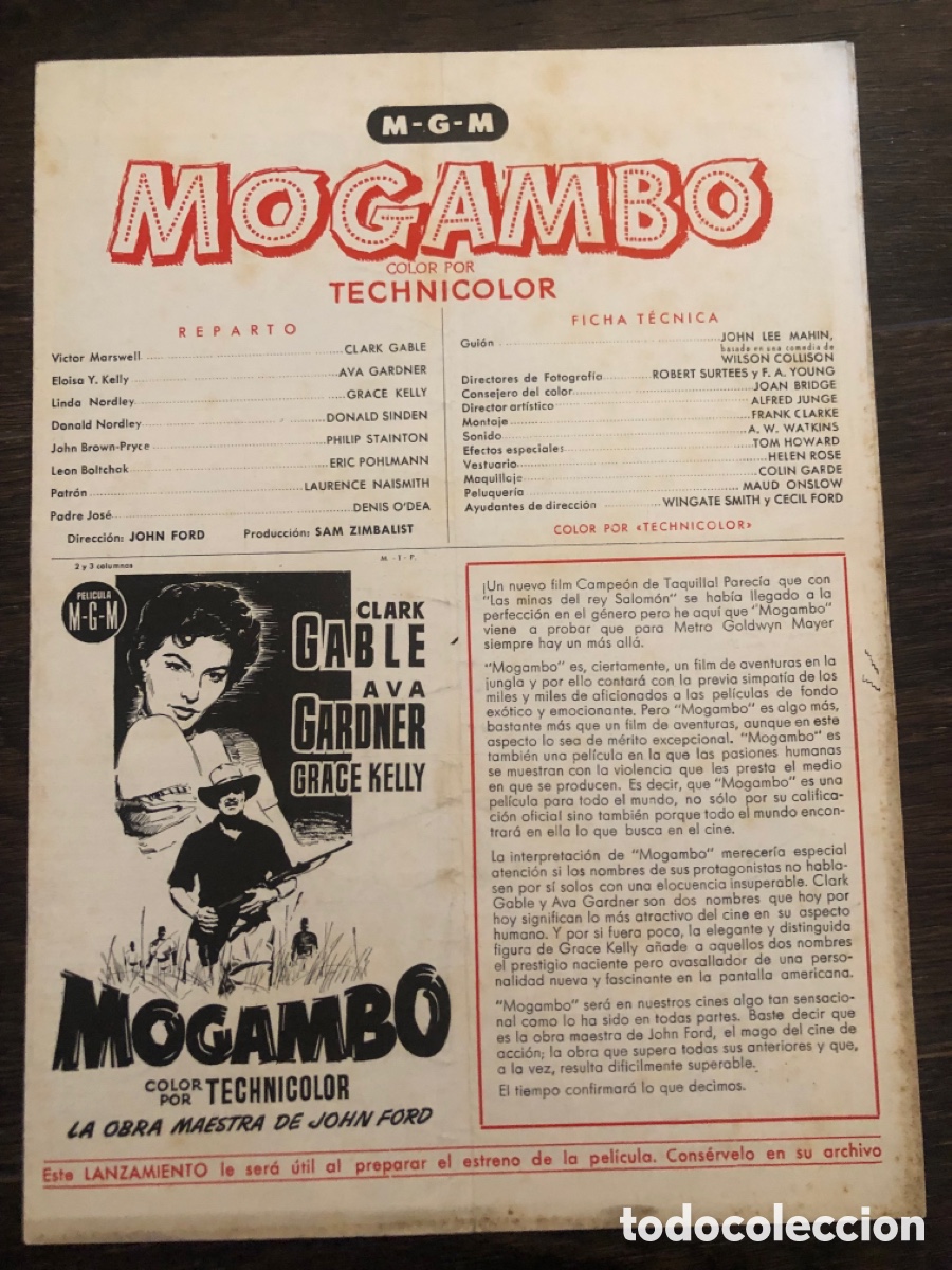 Cine: Guia MGM Mogambo clark gable Ava Gardner 7