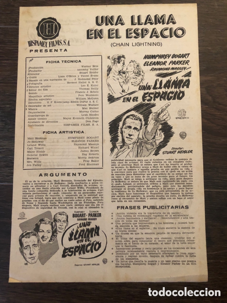Cine: Guia hispamex films una llama en el espacio humphrey Bogart Eleanor parker 7