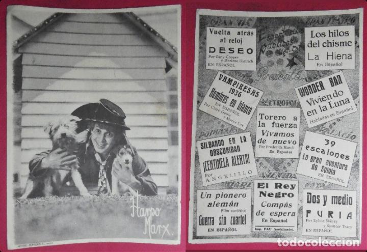 Cinema: Foto de Harpo Marx con publicidad de cine Mestre y Monzon&iacute;s S.L. Valencia