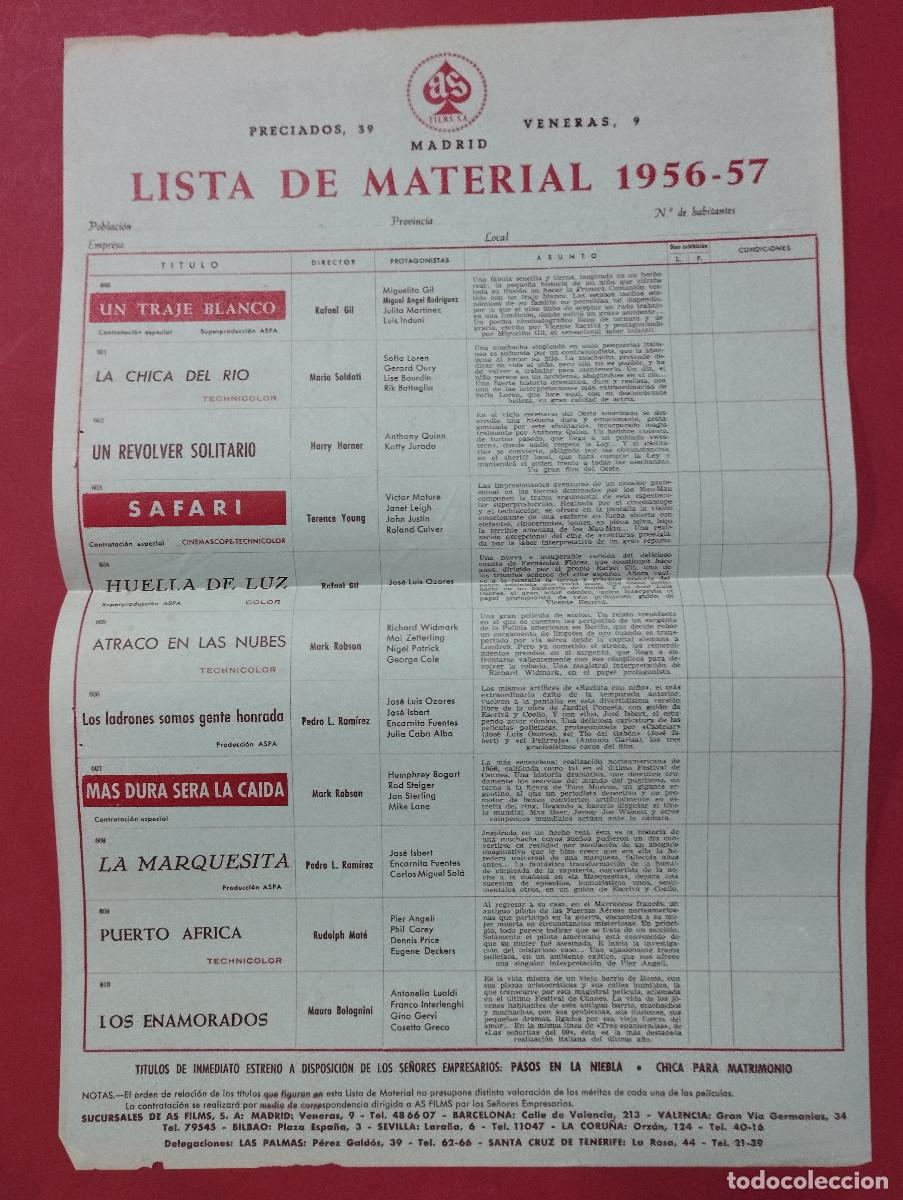 Kino: LISTA DE MATERIAL PELICULAS 1956/57 AS FILMS, UN TRAJE BLANCO, ATRACO EN LAS NUBES..
