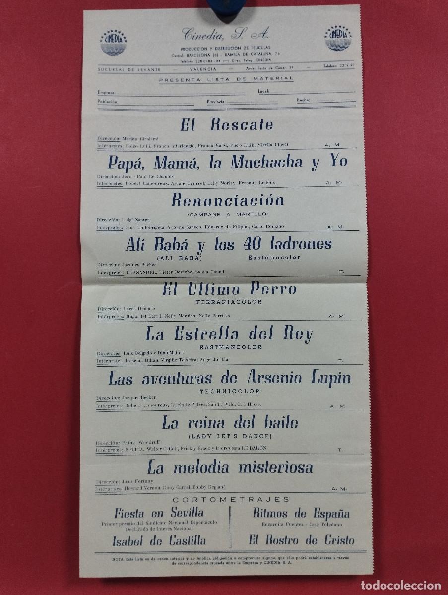 Cinema: LISTA DE MATERIAL CINEDIA ALI BABA Y LOS 40 LADRONES EL RESCATE ARSENIO LUPIN LA MELODIA MISTERIOSA