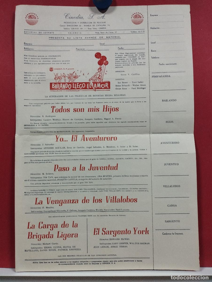 Cine: LISTA DE MATERIAL 1958 CINEDIA ERROL FLYNN GARY COOPER TIN TAN ANTONIO AGUILAR