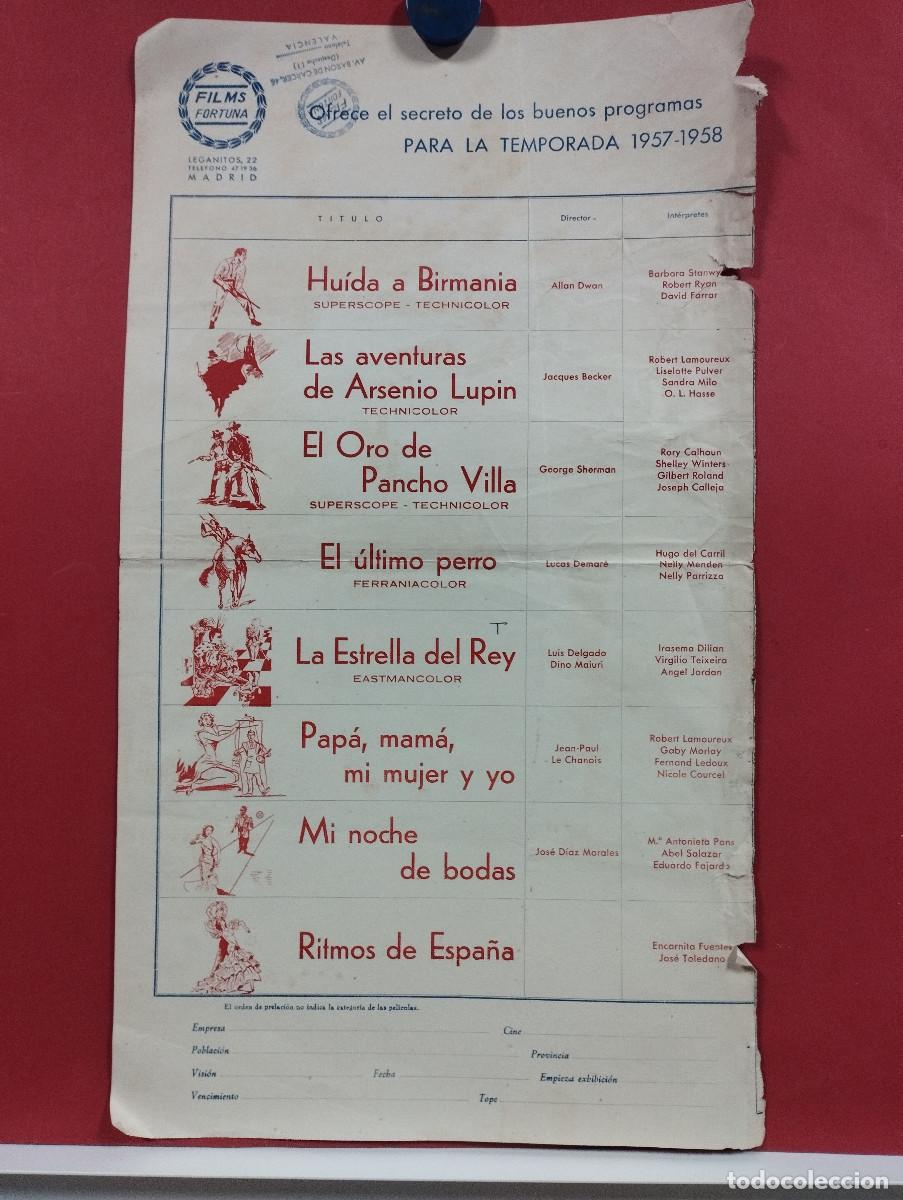 Cinema: LISTA DE MATERIAL 1957 1958 FILMS FORTUNA HUIDA A BIRMANIA ARSENIO LUPIN LA ESTRELLA DEL REY