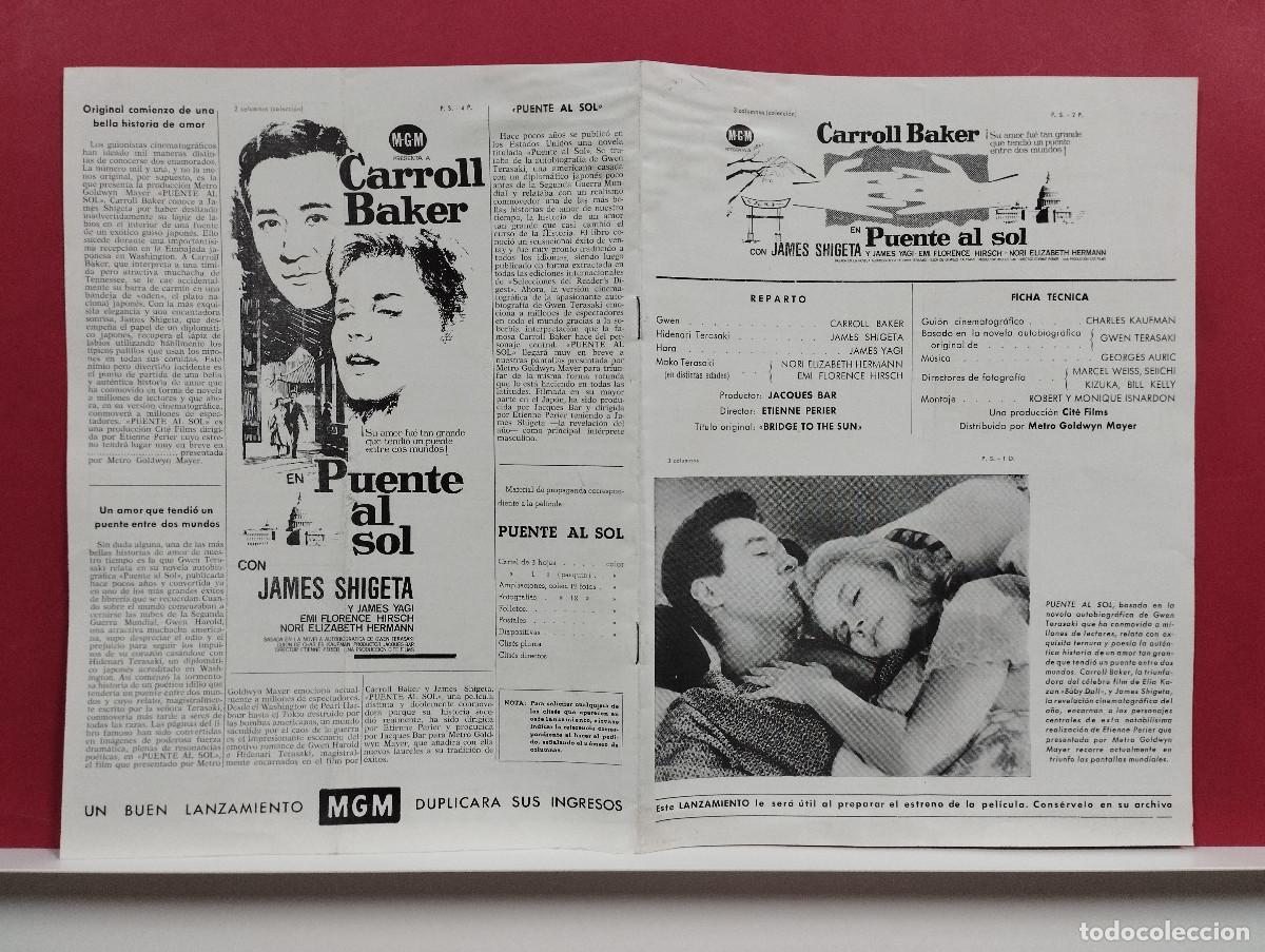Cinema: Puente al sol. Carroll Baker, James Shigeta, James Yagi GUIA ORIGINAL MGM VARIAS PAGINAS