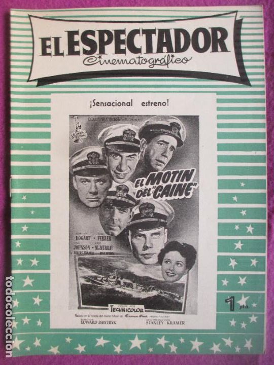 Cine: GUIA PUBLICITARIA REVISTA CINE EL ESPECTADOR EL MOTIN DEL CAINE HUMPREY BOGART 1954 N&ordm;1 G1846