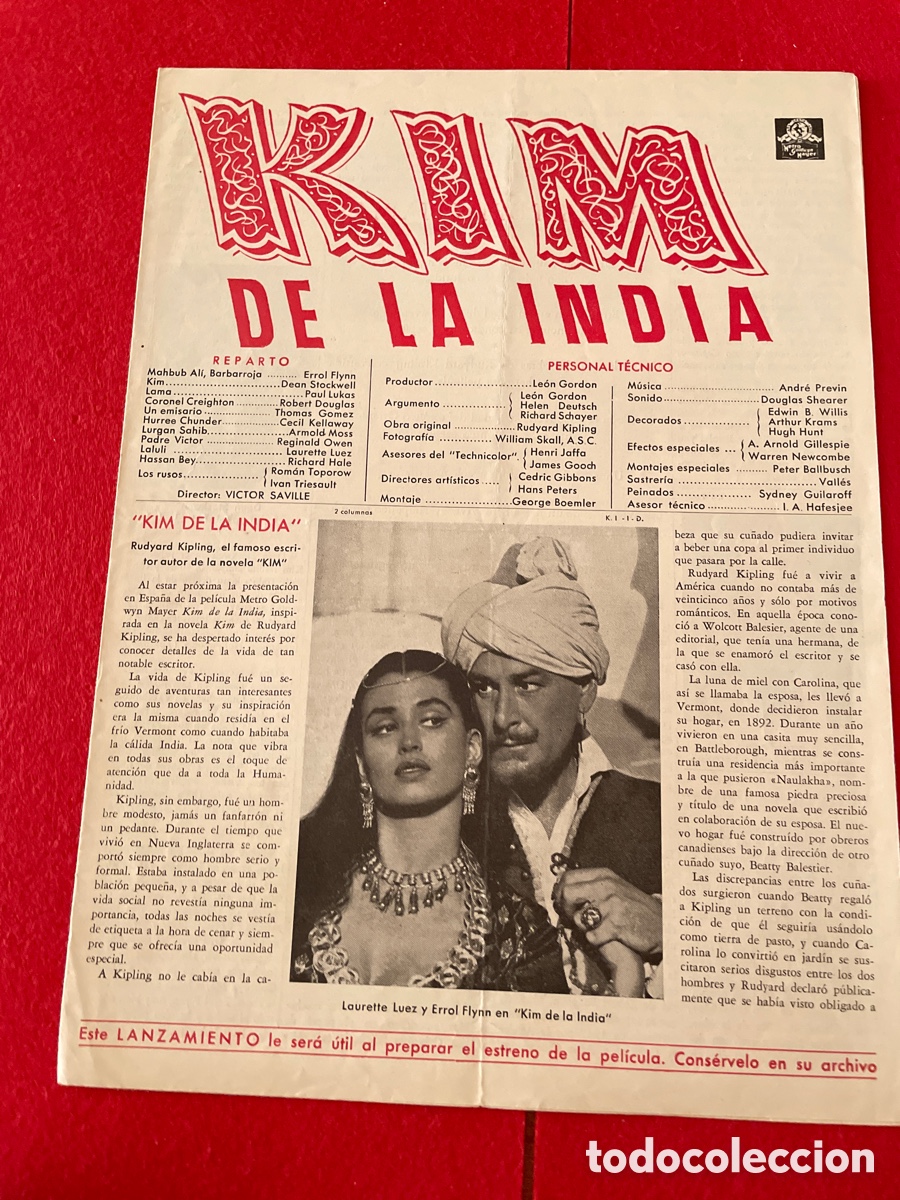 Cine: KIM DE LA INDIA GU&Iacute;A ORIGINAL DE CINE SS13